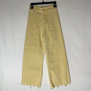 Zara Yellow High Rise Wide Leg Cropped Raw Hem Jeans 2